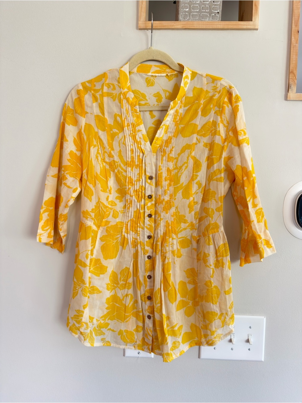 Yellow Floral Button-Front Women's Tunic